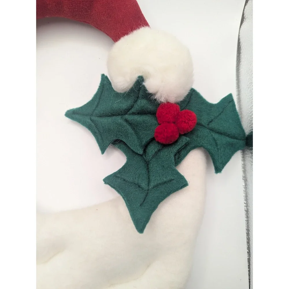 Vtg Plush Santa Claus Christmas Wreath Half Moon Holiday‎ Decoration Holly Berry